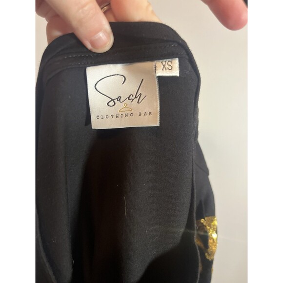 Sash Boutique Louisiana Saints Sequin Top XS Black Gold Fleur-de-Lis Puff Sleeve - Picture 10 of 10